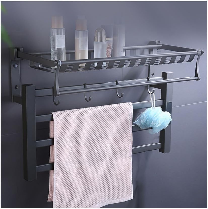 Wall Mounted Heated Towel Warmer,Bathroom Accessories Towel Dryer with Top Shelf,Electric Towel Drying Rack Energy Efficient,Black,Right line
