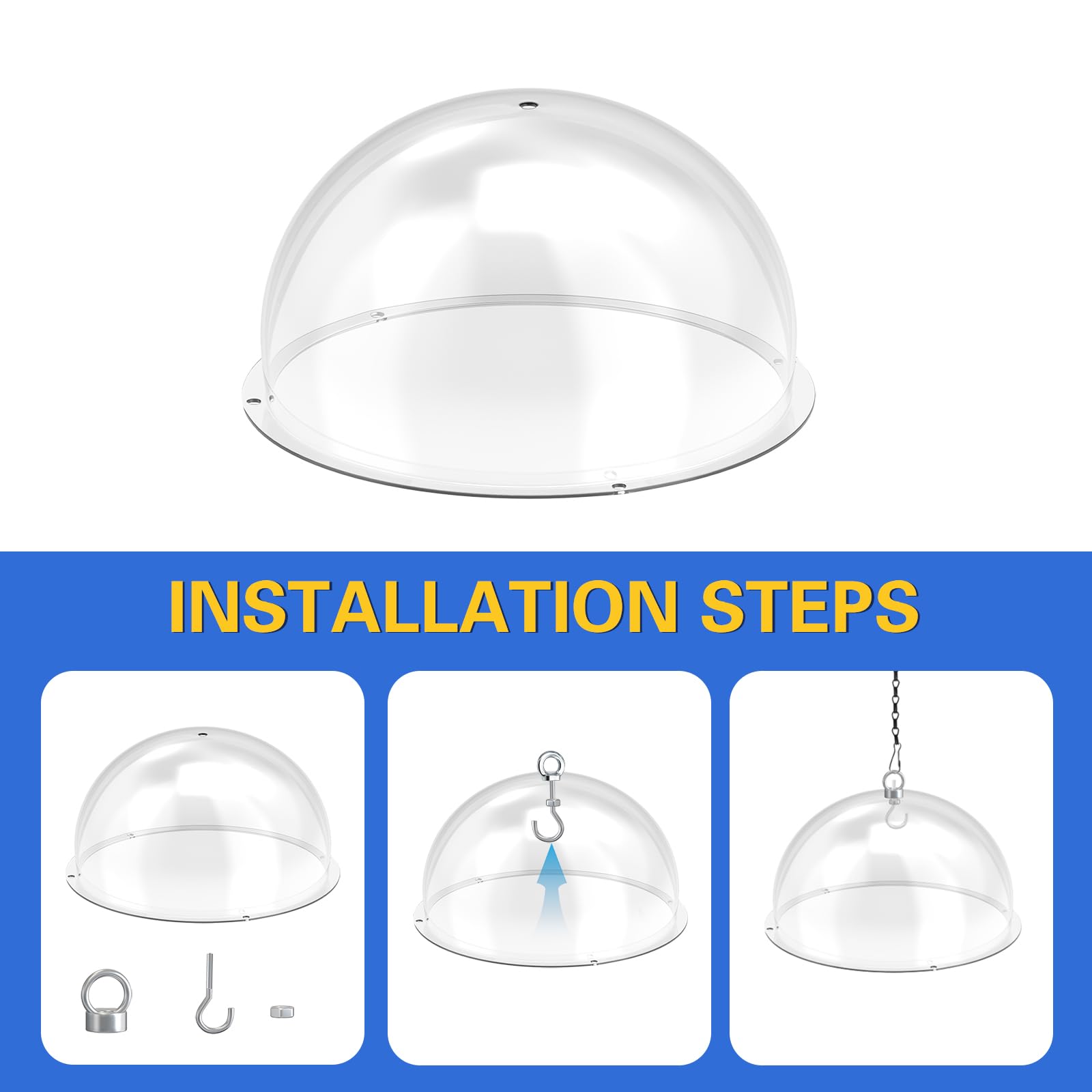 2 pièces Dôme de Protection pour Mangeoires à Oiseaux,Diamètre 30cm Couverture de Pluie Transparente Anti Écureuils Idéal,avec des Chaînes,pour Le Jardin et la Terrasse