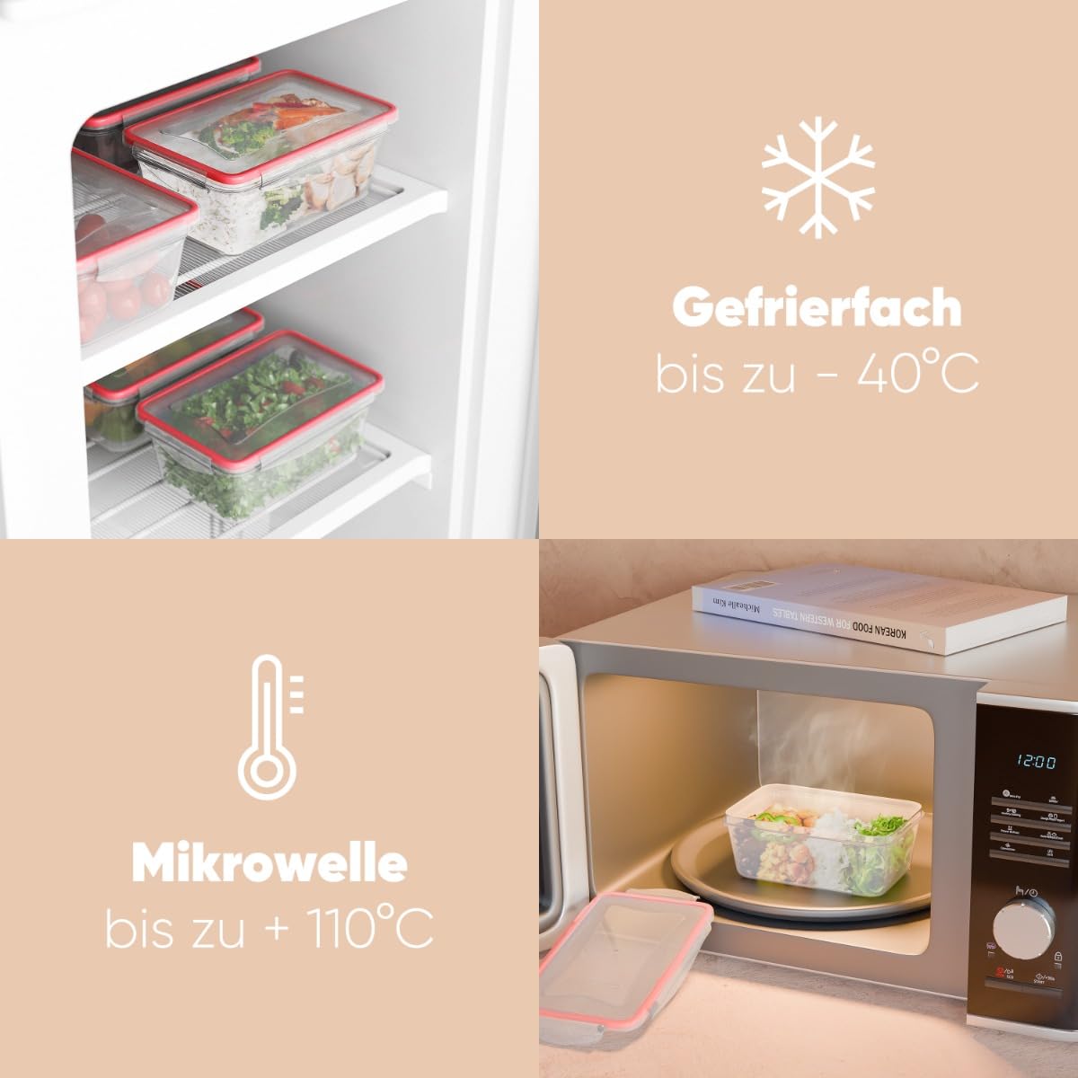 Set of 7 Plastic Food Storage Containers with Lids, 100% Leak-Proof, Meal Prep Boxes with Lid, Storage Containers Suitable for Dishwasher, Microwave and Freezer C-FHD 4008 K
