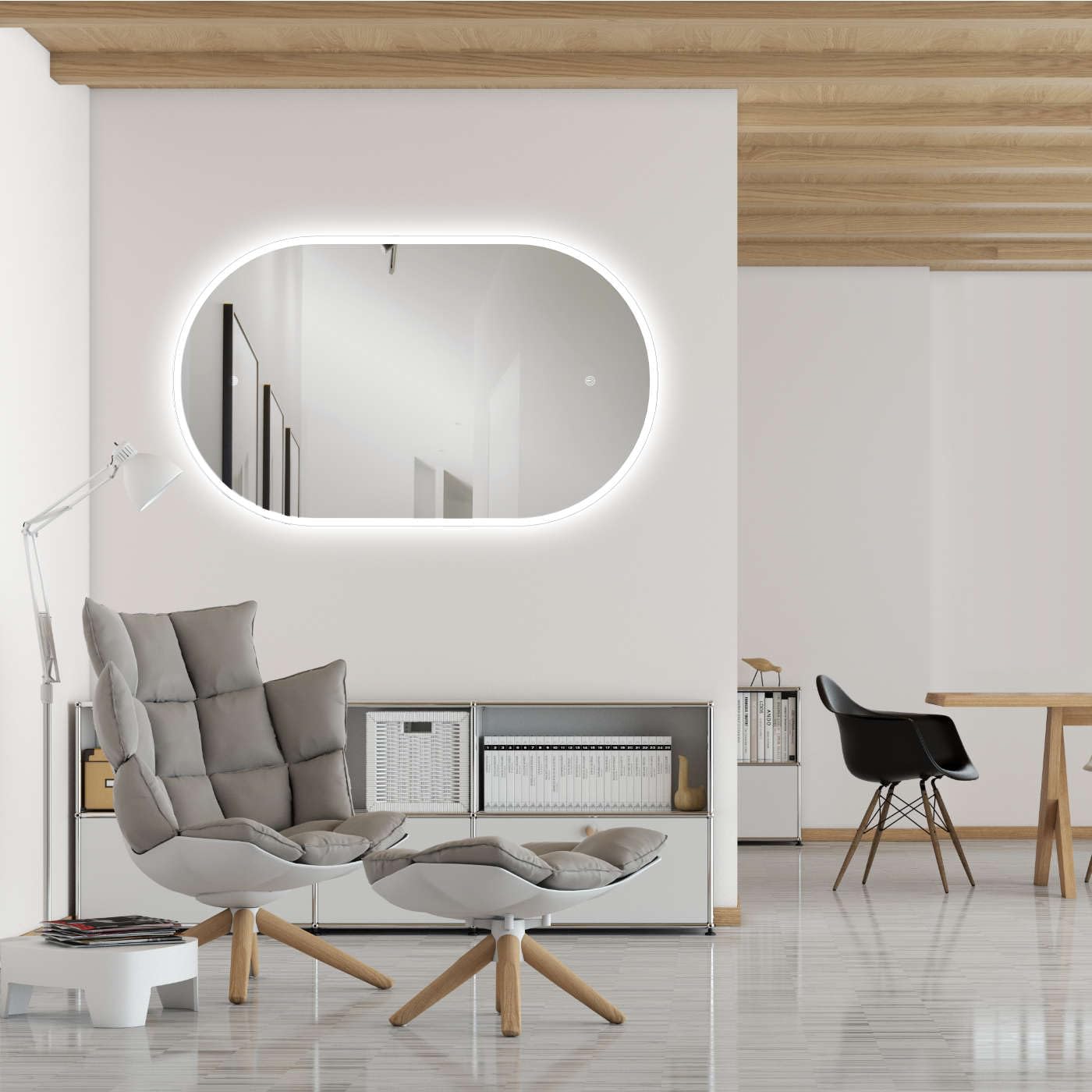 HOKO® Espejo LED Ovalado 50 x 90 cm. Montaje Alto + Transversal. Espejo de baño con iluminación LED para Exterior