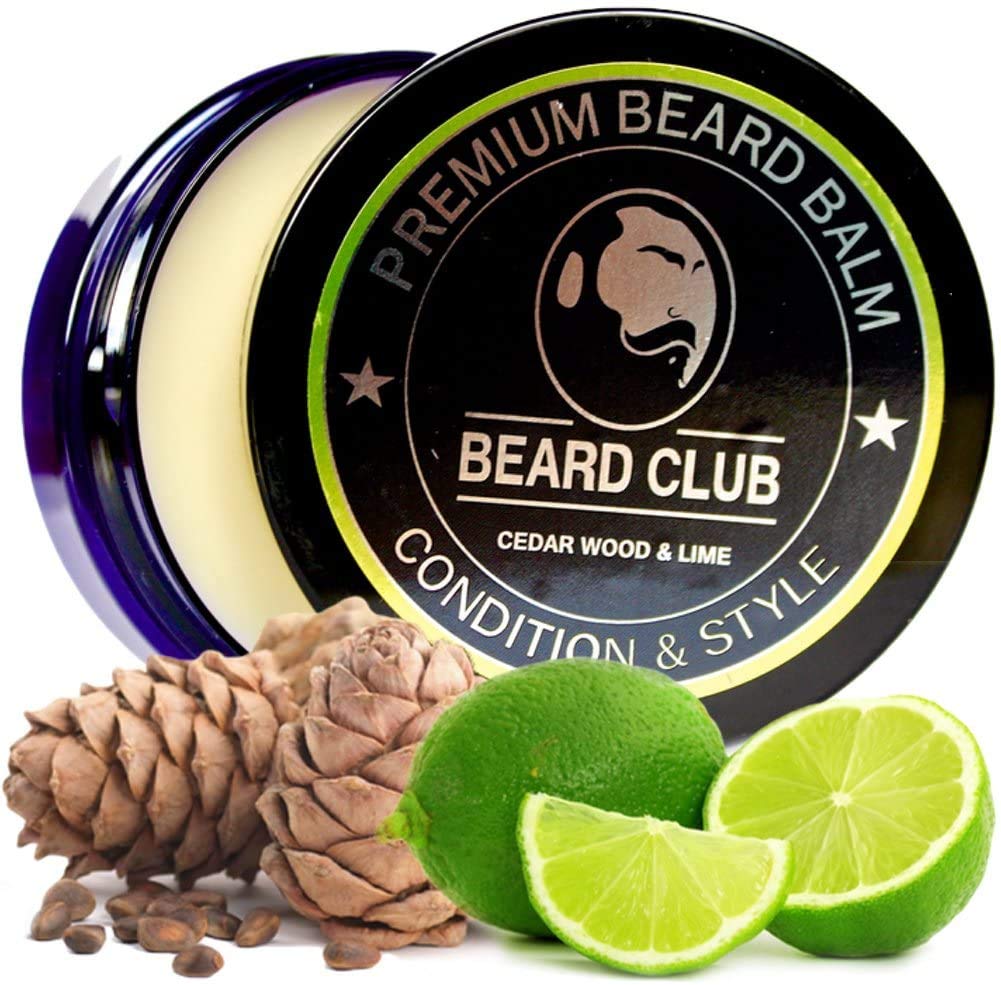 Beard Club Bálsamo para barba para hombres - Madera de cedro y lima - Acondicionador y suavizante de barba premium para dar forma y peinar, previene la picazón y la descamación - Natural y orgánico
