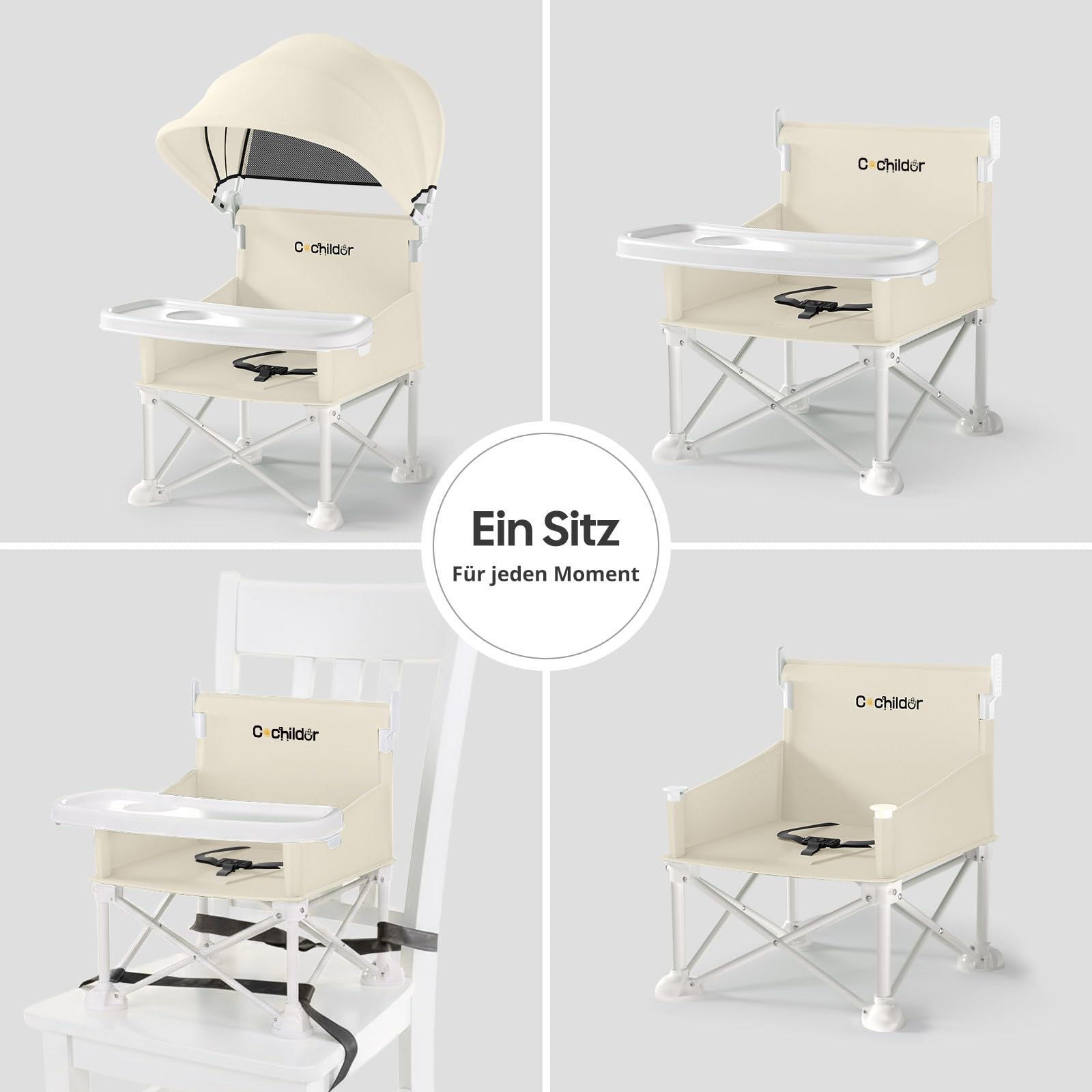 Cochildor 4-in-1 Tragbare Sitzerhöhung für Babys, Faltbarer Babysitz, Beige