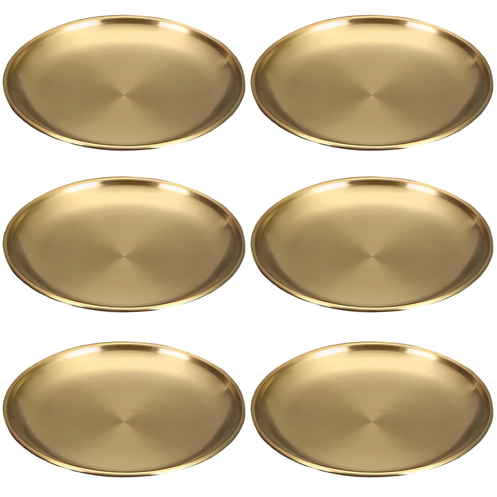 BOSREROY 6 Stk. Edelstahl-Teller, 10 Zoll goldene runde Teller, wiederverwendbares Metallgeschirr für Camping, Mahlzeiten, Salate und Desserts