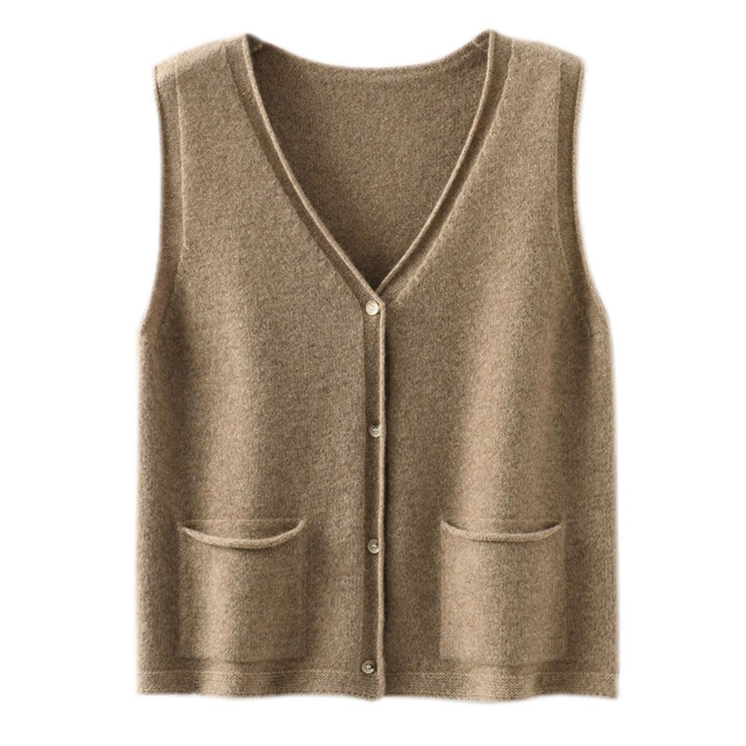 Alloaone Gilet Ample À Col en V pour Femmes, sans Manches, en Cachemire Tricoté avec Poche, Cardigan À La Taille