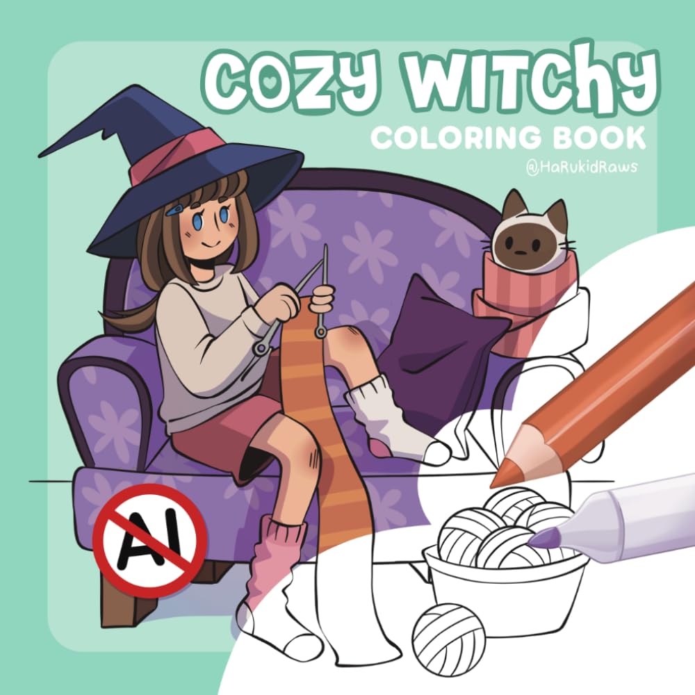 Cozy Witchy Coloring book: Coloring book with creative challenges