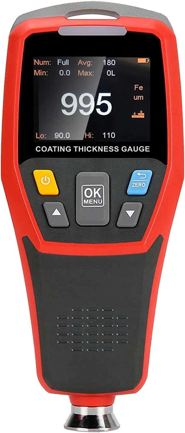Coating Thickness Gauge UT343D, RockyMars Professional Digital Paint Thickness Gauge Paint Depth Meter for Used Car, Resolution 0.01mils, F/NF, with Visual Go-NoGo Indicator and Auto Rotatable Display
