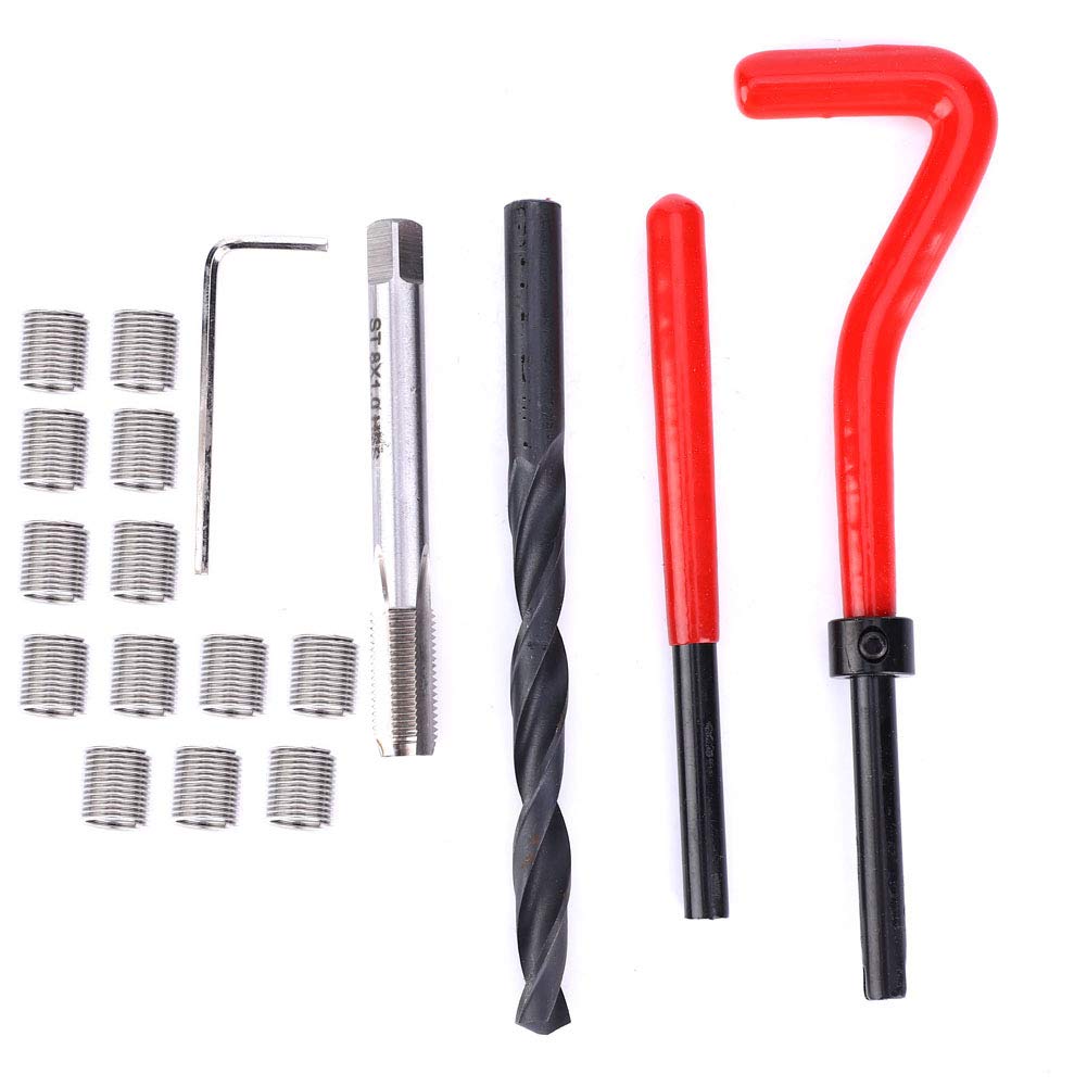 Kit di Riparazione Filettatura M8x1 in Acciaio Inossidabile da 20 Pezzi Set di Inserti Filettati Durevoli per Riparazione di Danni alla Filettatura di Radiatori e Apparecchiature Importate