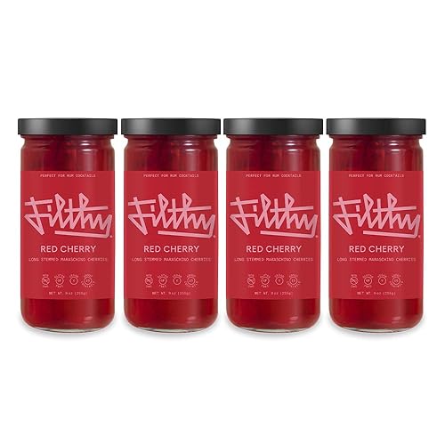 Miniatura 1 de Filthy Food Cerezas Maraschino rojas  Premium Cocktail Cherry Garnish  Sin OGM y sin gluten  8oz frasco, 4 unidades
