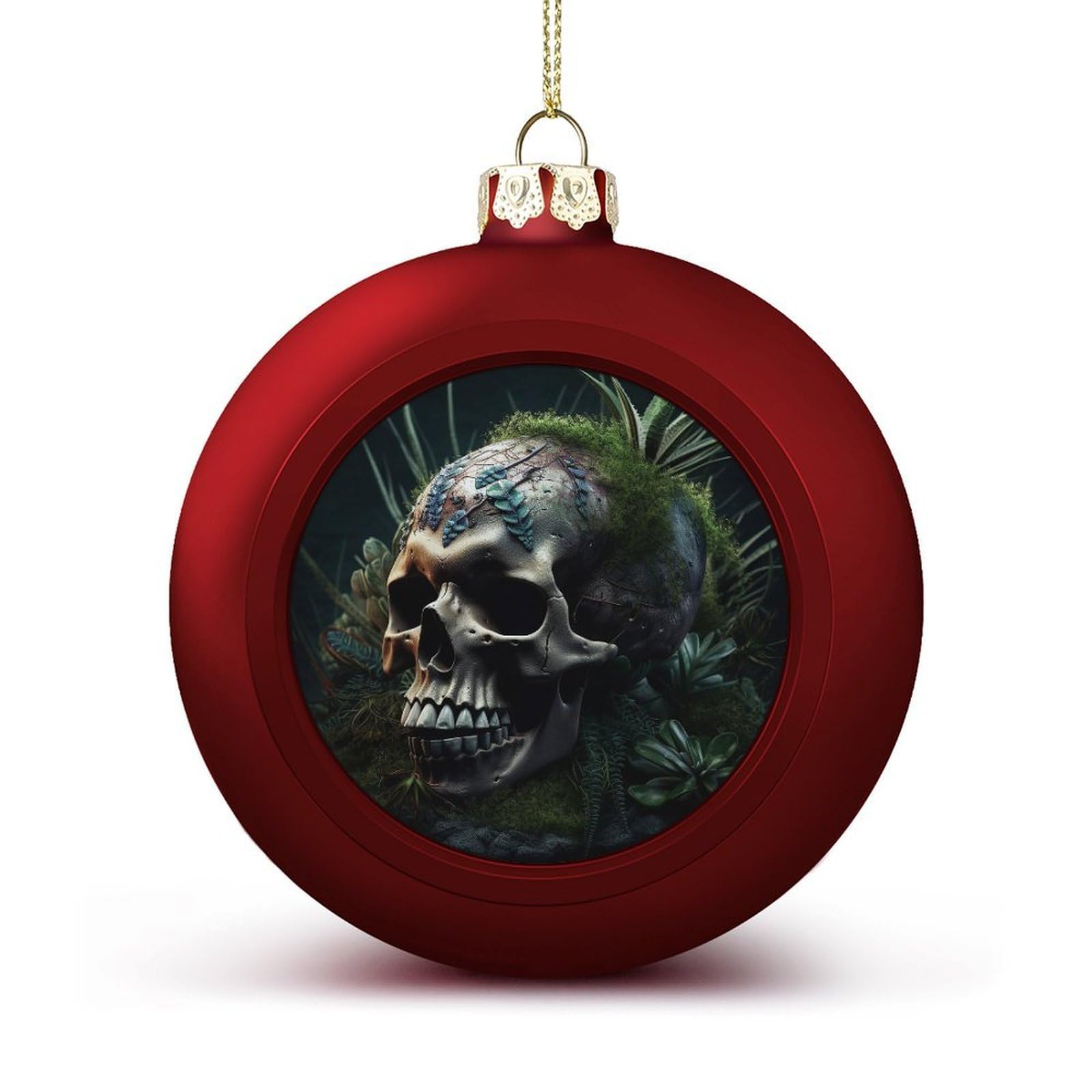 Skull and Plants Christmas Balls Ornaments for Xmas Christmas Tree 1.6" Hanging Shatterproof Xmas Balls Hanging Decor Pendants for Holiday Party Outdoor Indoor DIY Craft Supplies
