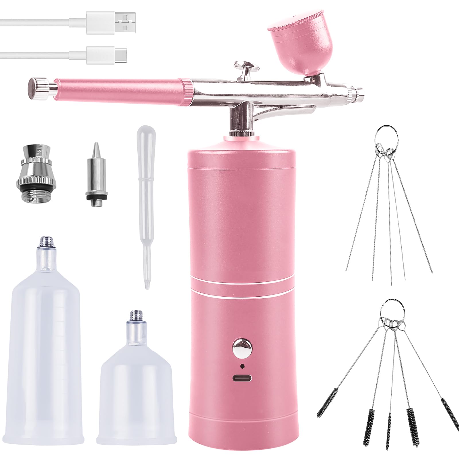 Kit Aerografo Con Compressore, Compressore Aerografo, Kit Aerografo Ricaricabile Aria Spazzola Airbrush Pistola Aerografo Portatile Spazzola Aria Per Trucco, Nail Art, Decorazione Torta Rosa