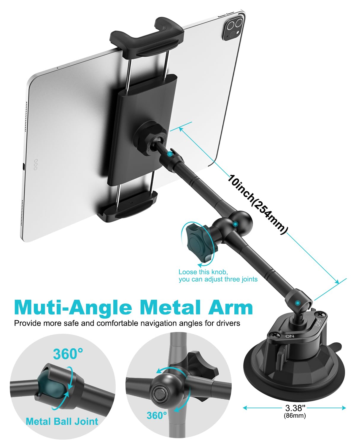 Accessori Auto Tablet Supporto Tablet Auto Con Ventosa Extra-Forte - Compatibile Con IPad E Tablet 4-13 Pollici Porta Tablet Camion - copertina