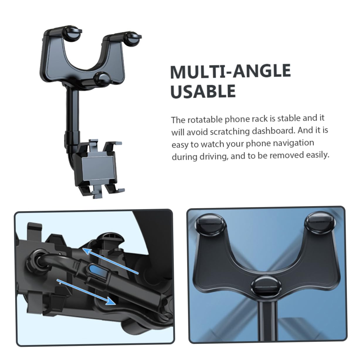 NUOBESTY Supporto Cellulare per Auto Nero in Abs Colla Pu, Multiangolo e Antiscivolo, per Guida e Veicolo