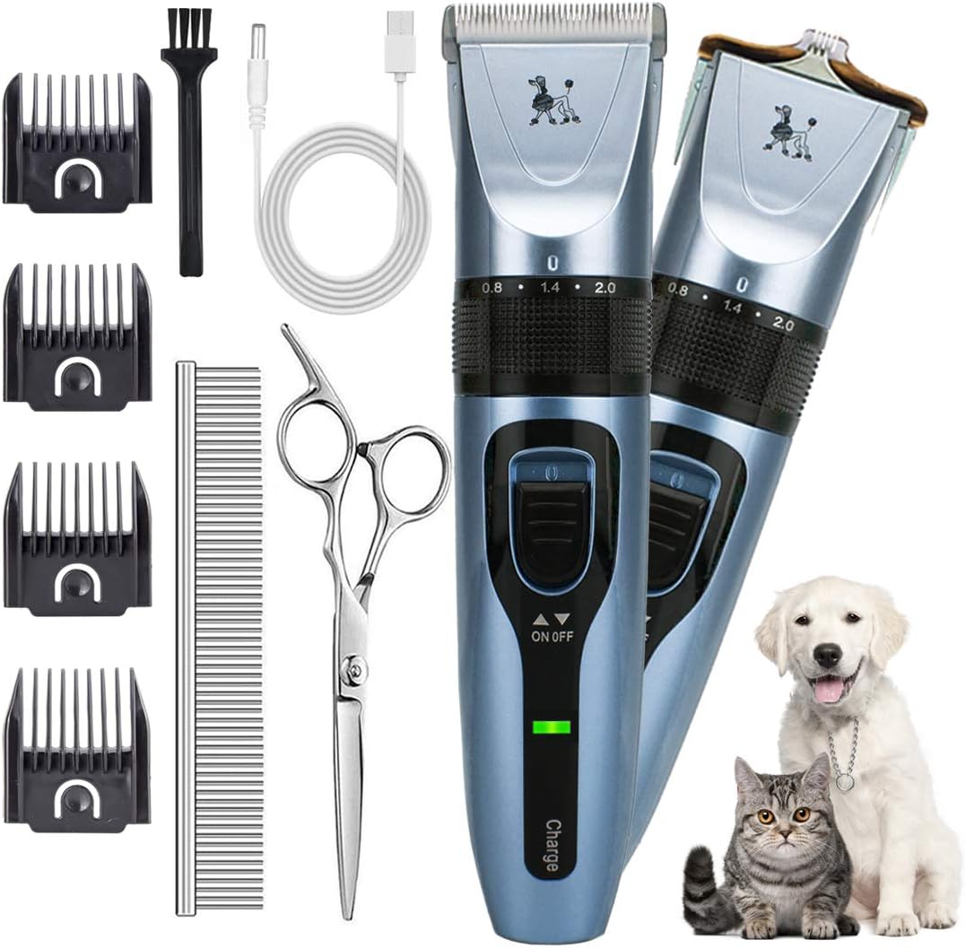 DUU Dog Grooming Clippers, Pet Hair Clippers with 2 Types Blade, Cordless Hair Grooming Kit with 4 Comb Guides & Extra Tools,…