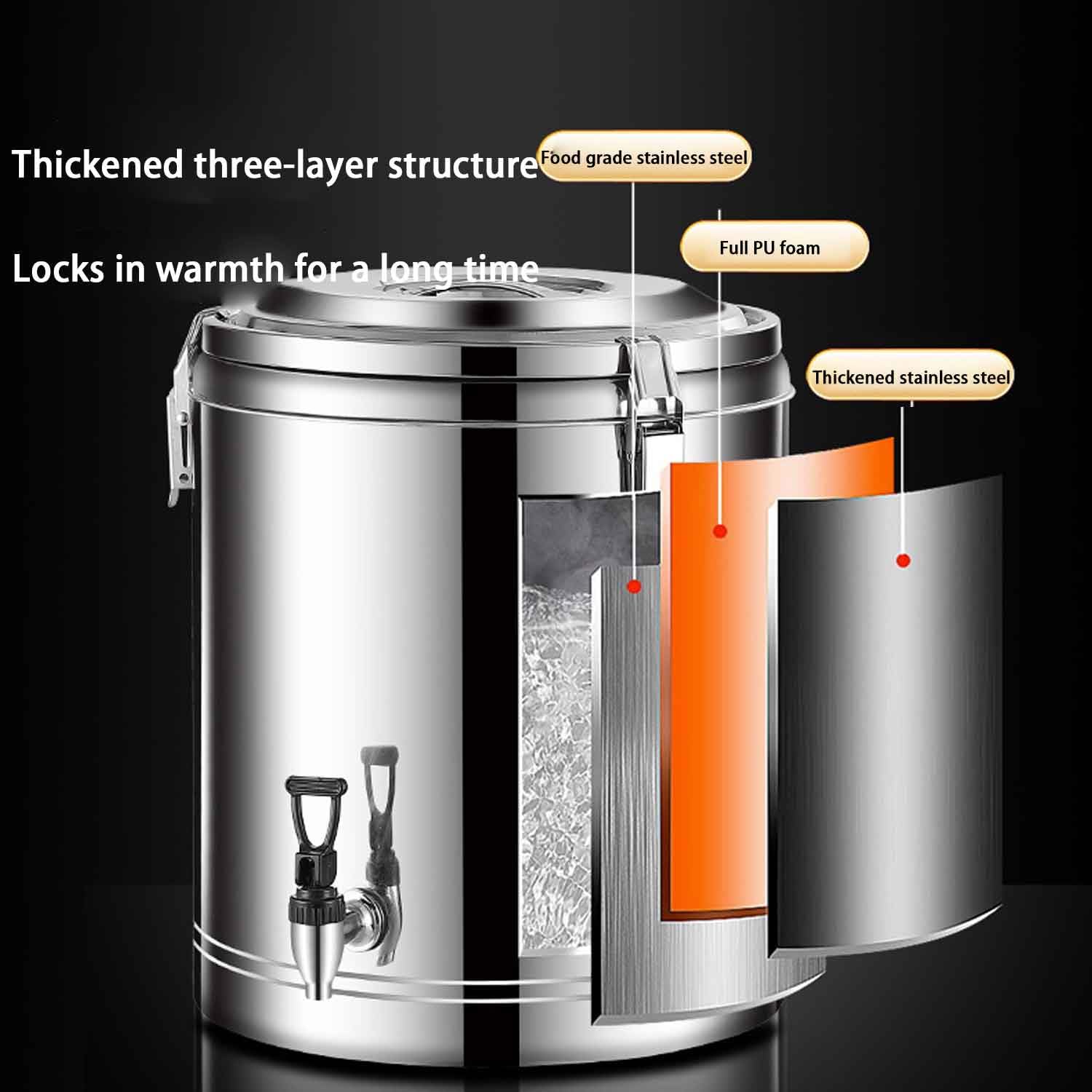 Beverage Dispenser Stainless Steel Heat Insulation Barrel, Large Capacity Commercial Insulated Bucket with A Single Faucet, for Milk, Coffee, Soup Stainless Steel,50L