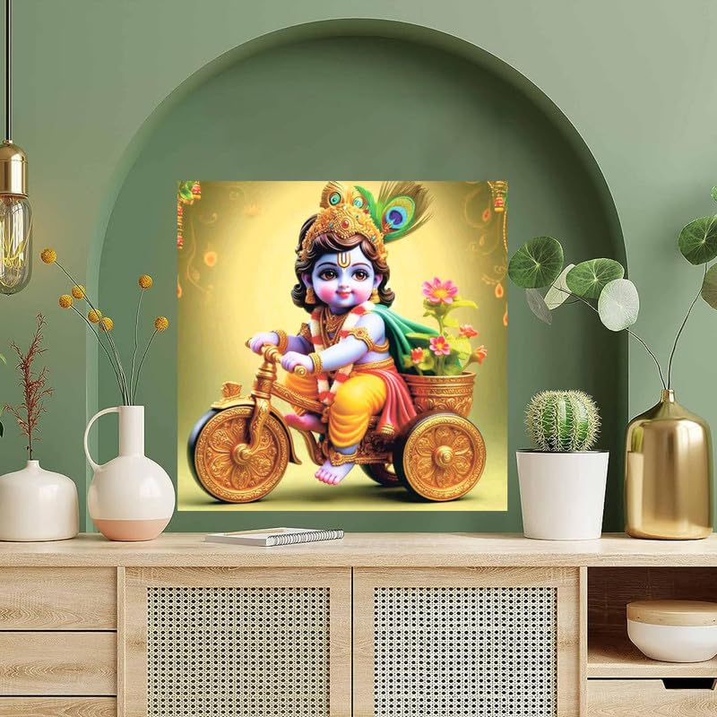 Image of British Terminal Cute little Bal Gopal Baby God Krishna| Kanha Ji | Laddu Lord Makhan Chor Painting Religious Poster for Pregnant Women for wall (matt thin vinyl,sticker,multicolor,unframed)| bj291