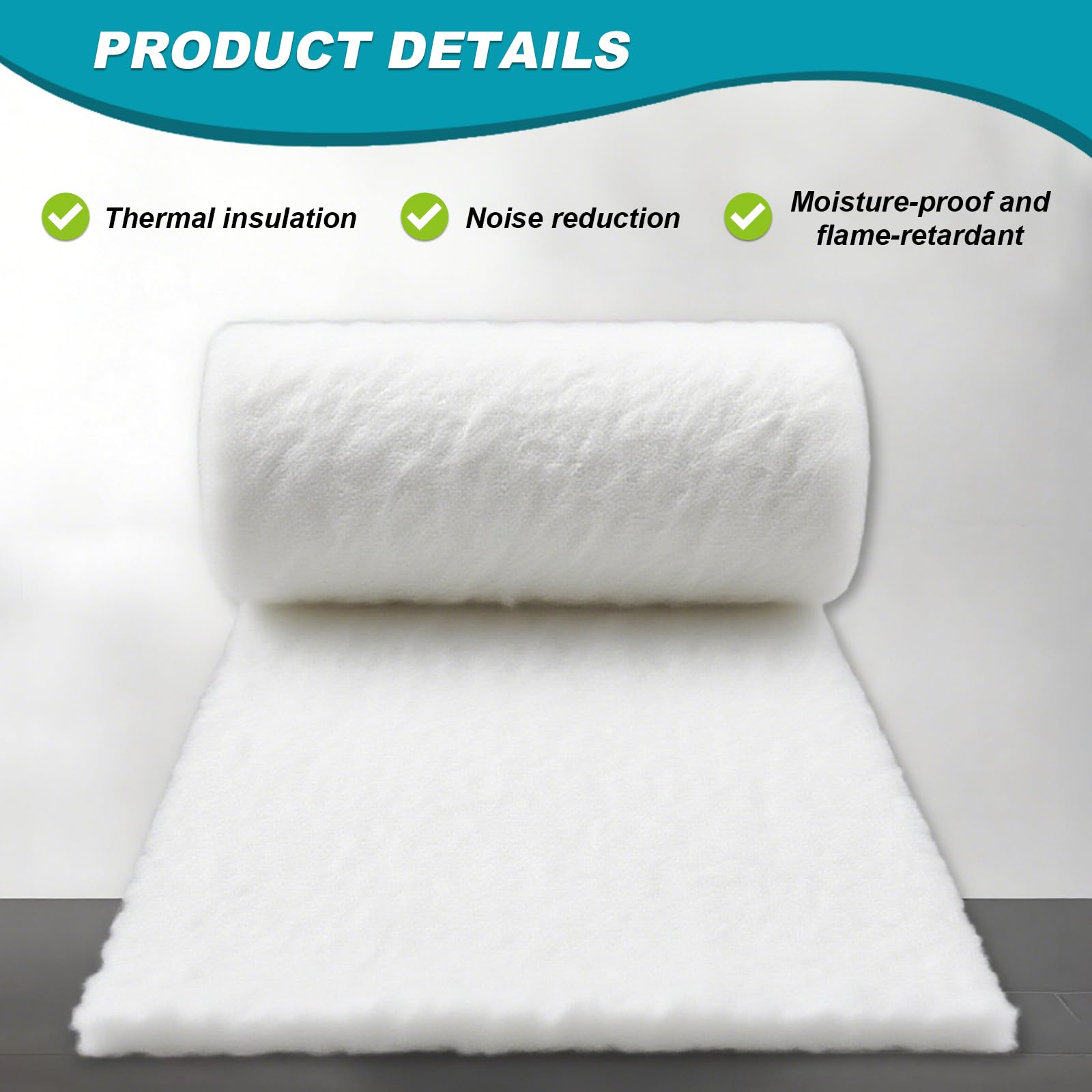 Rouleau d'isolation thermique en PET recyclé pour camping-car - 370 mm x 10 m - Anti-démangeaisons et ignifuge - Couverture de 3,7 ㎡