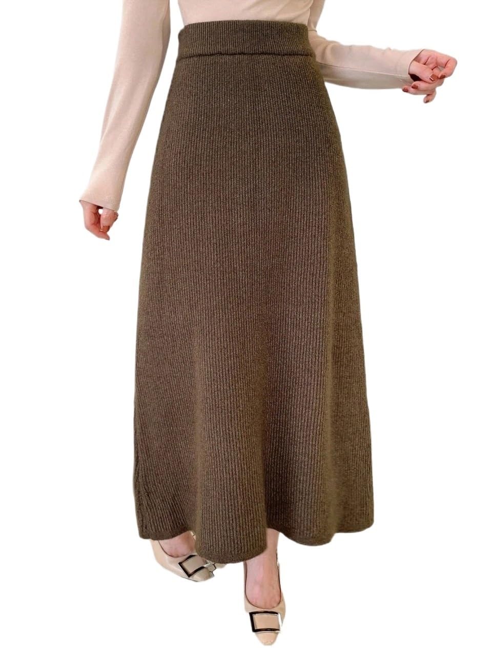 Casual Solid Color Knit Long Skirt Womens Basic Versatile Trendy Skirt