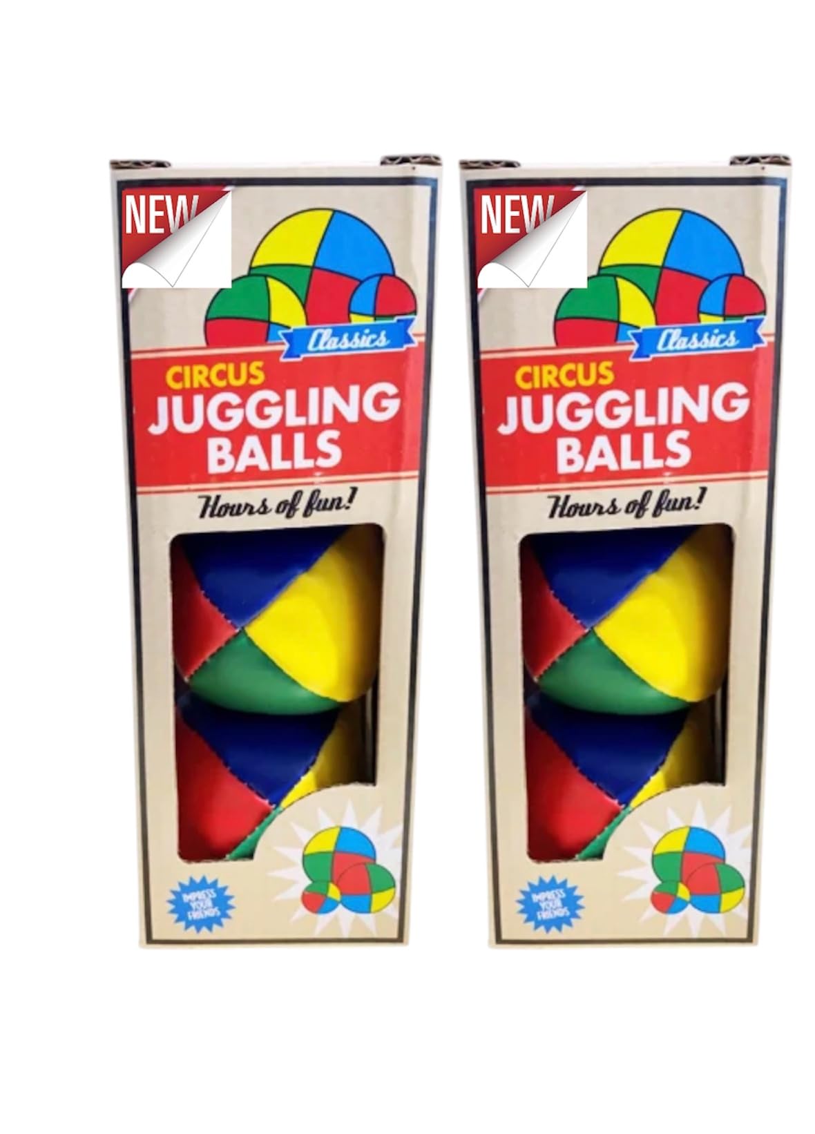 Bobzo Circus Juggling Balls Set of 3 – Pack of 2 Retro Classic Multi-Coloured Juggling Ball Sets for Kids & Beginners – Traditional Clown Style, Party Games, Gifts & Skill Toys (2)