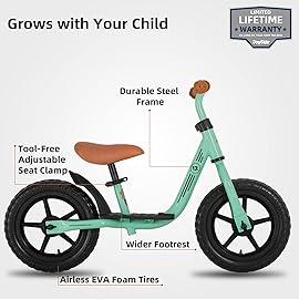 JOYSTAR 10 Inch Toddler Balance Bike 2 Year Old Push Bicycle with Footrest 10 Glider Bikes No Pedal Bicycle Training Bikes Baby Birthday Gifts for 2-4 Girls Green