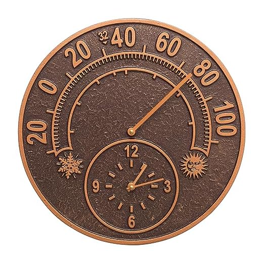 Whitehall Products Solstice Thermometer Clock, Antique Copper