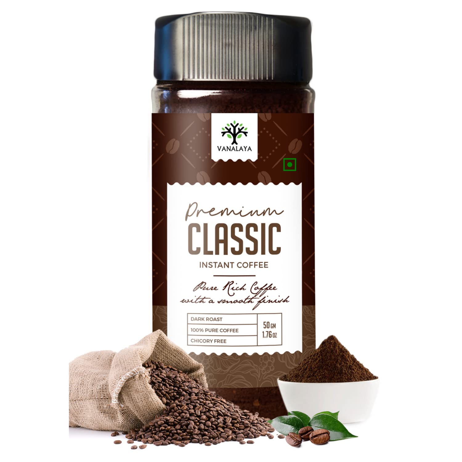 Vanalaya Premium Classic Instant Coffee | Black Coffee Powder with Rich Aroma & Taste 50gm