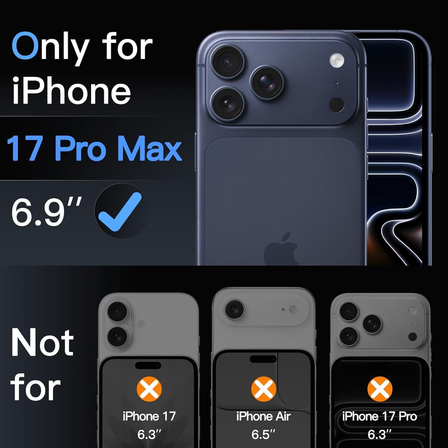 Compatible for iPhone 17 Pro Max Camera Lens Protector, [Military Grade Shatterproof] [Strong Adhesion] Metal Tempered Glass Cover Camera Screen Protector Accessories (Deep Blue)