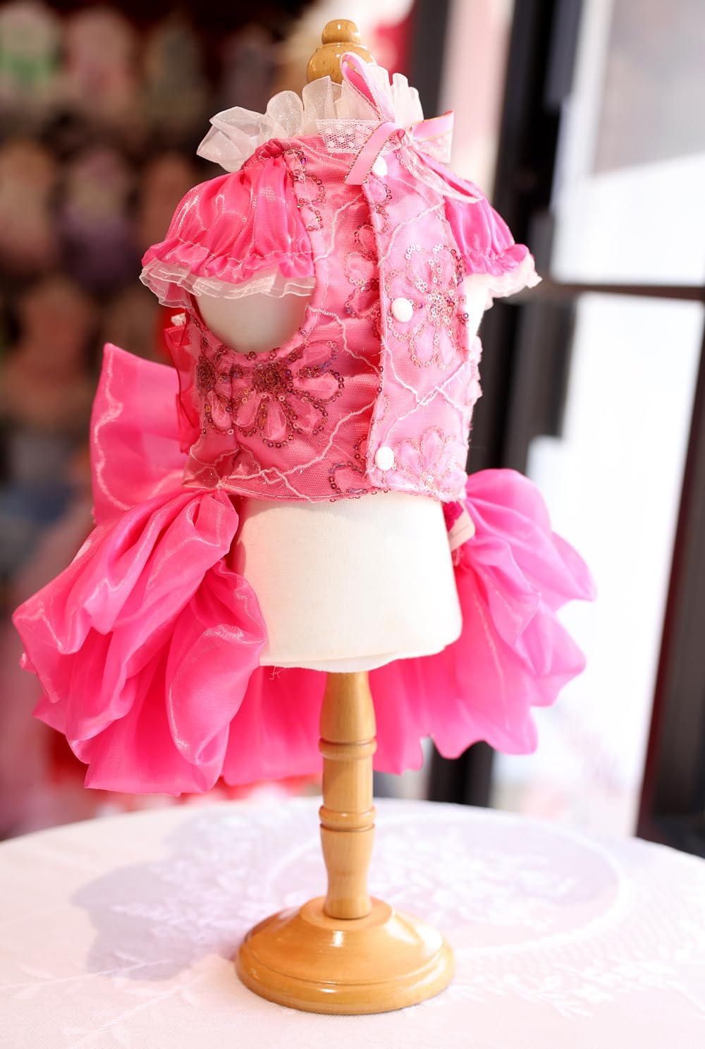 Handmade Hot Pink Princess Dog Dress Elegant Lace Birthday Party Outfit for Small Dogs & Cats Pet Costume Clothes