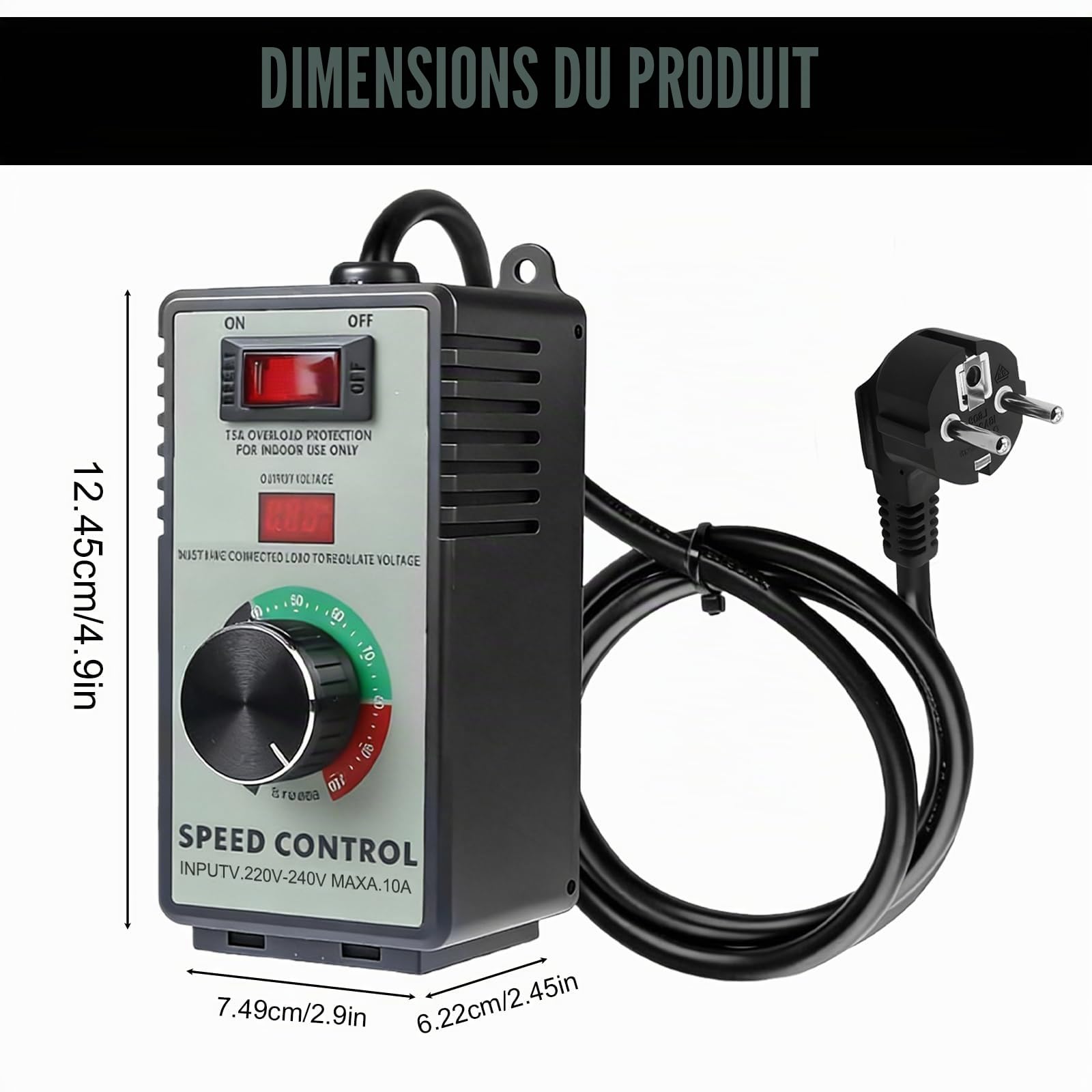 Régulateur de vitesse 220V : AC 220V 10A Régulateur de tension avec protection contre les surcharges Puissance de pointe 4000W, Régulateur de vitesse progressif pour meuleuse d’angle Souffleur