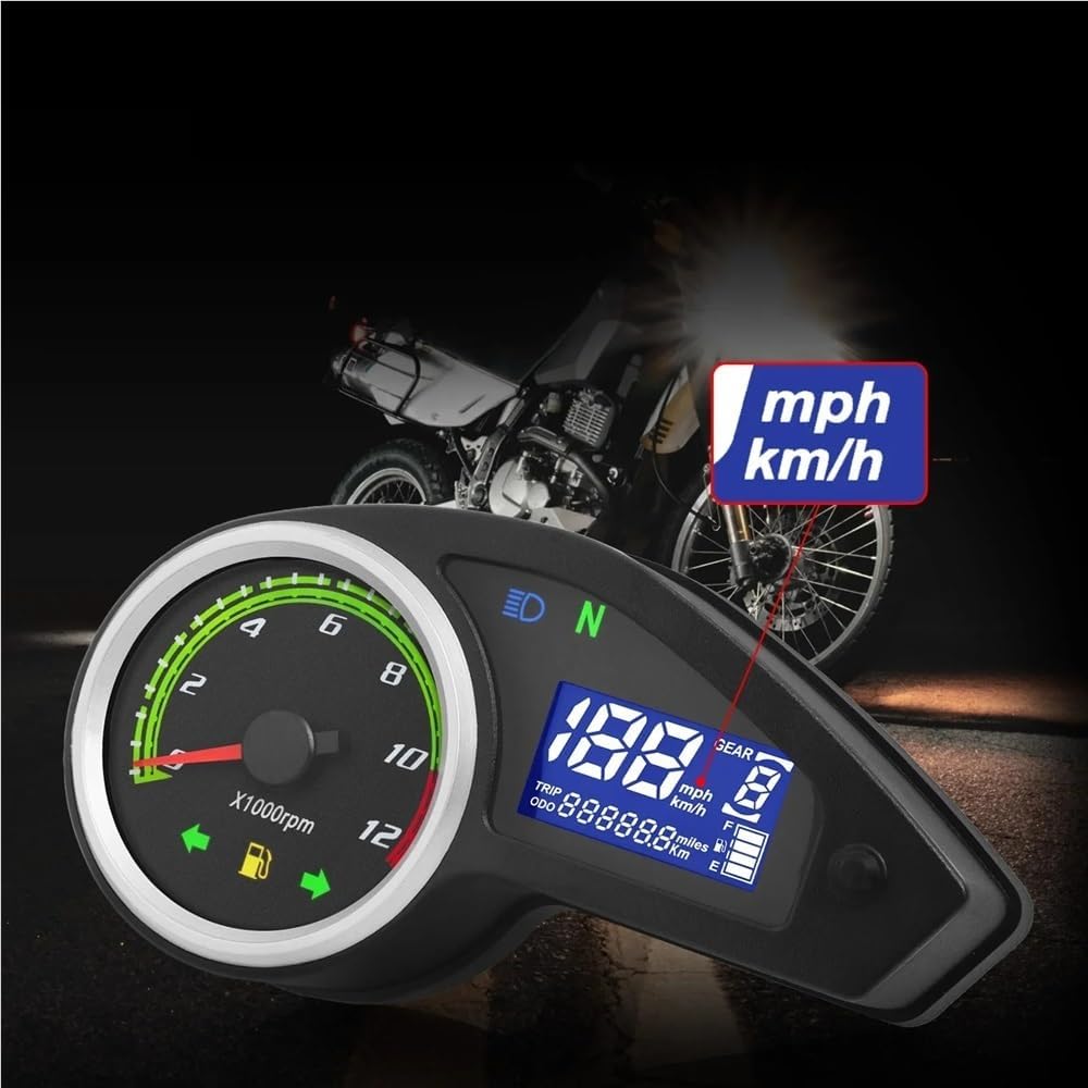 Motorcycle Odometer Gauge Universal Motorcycle Digital Dash With 12000RPM Tachometer Odometer Fuel For GY200 For All 12V Motorcycle