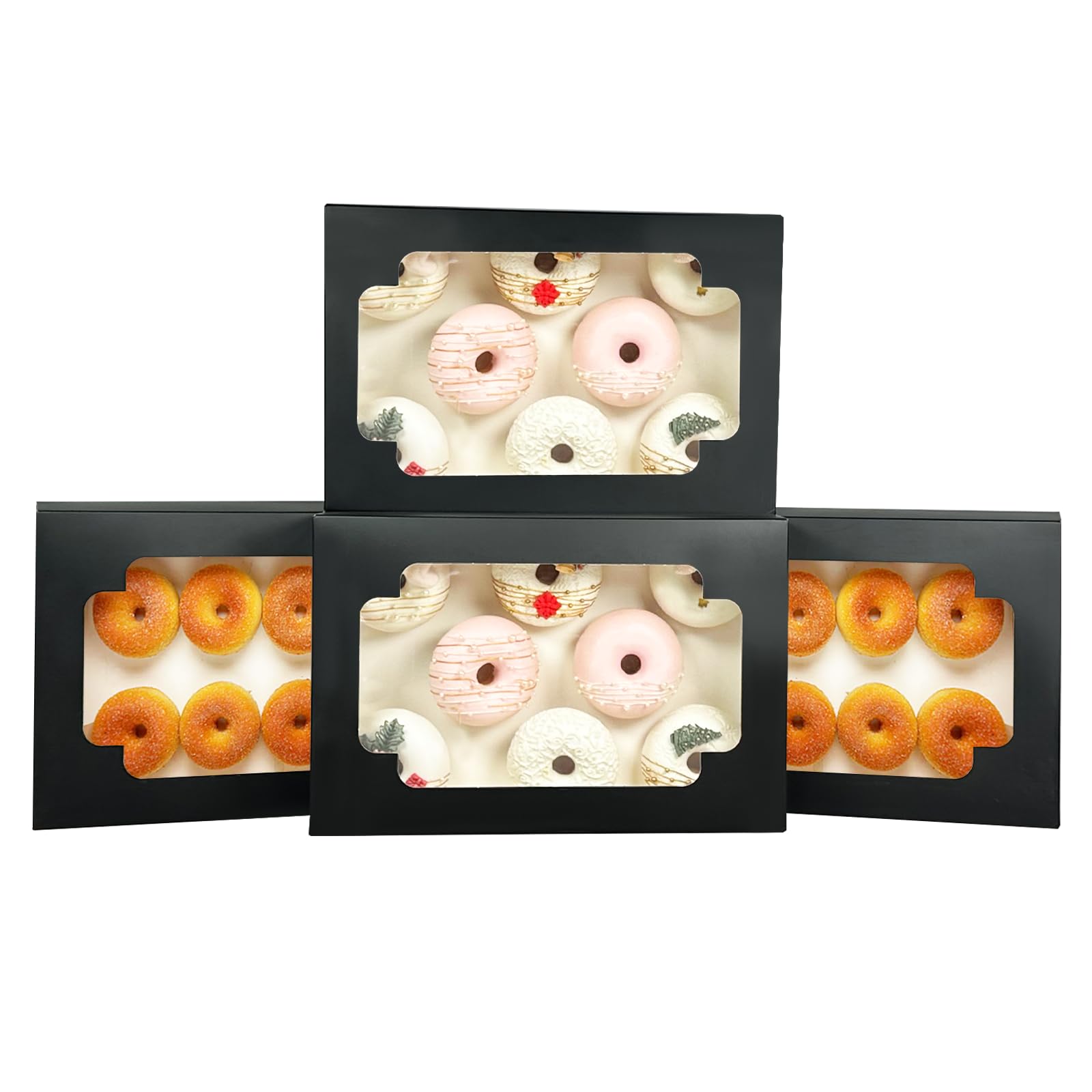 Gcardist Auto-pop Up Black 30.5x20.3x6.4cm 12Pcs Cookie Box with Window Pastry Macaron Bakery Box for Packaging (12x8x2.5 inch)