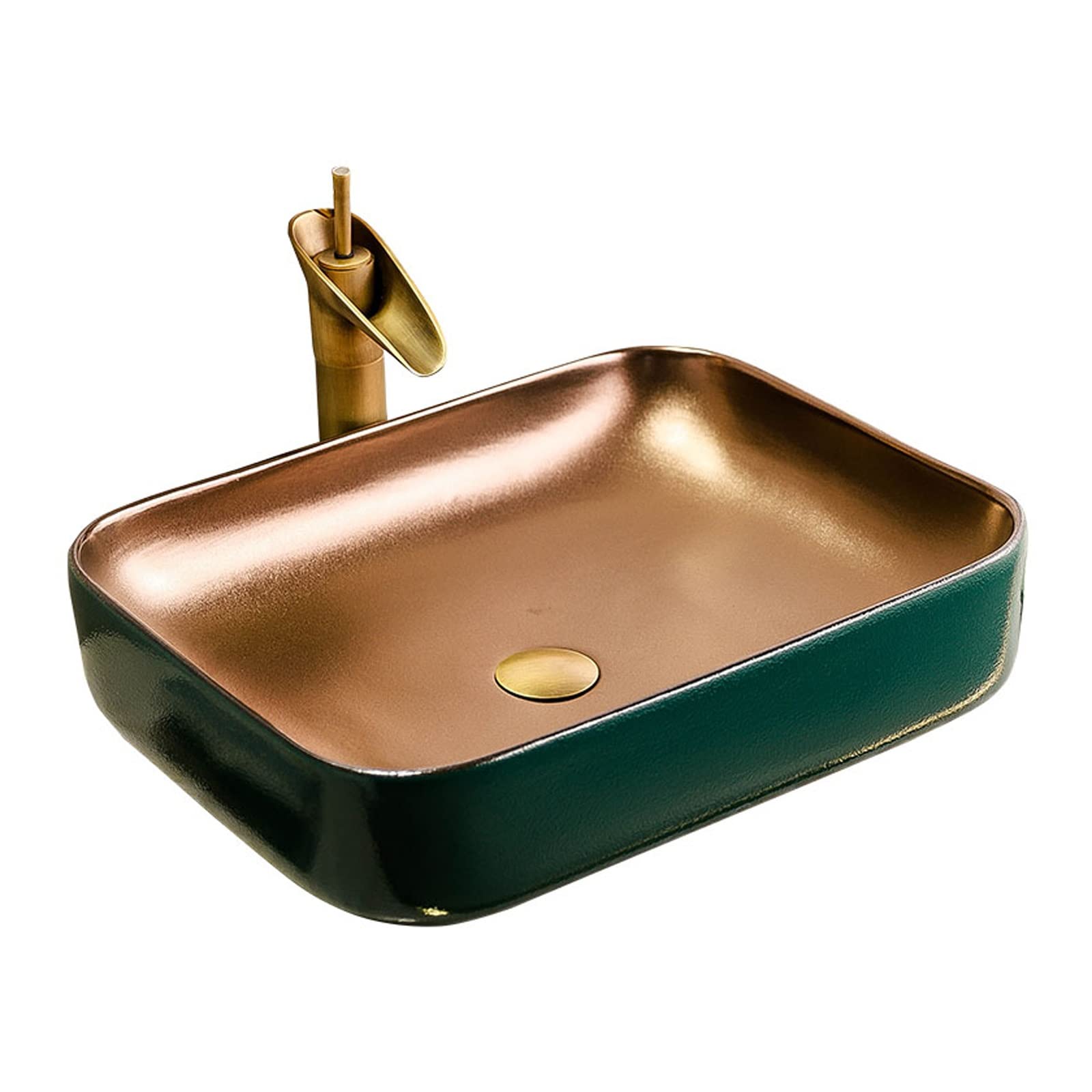 Sjdopulse White Vessel Sink Vessel Vanity Sink Bathroom Vessel Sink Gold Plated Rectangle Countertop Sink Ceramic Vessel Sink Basin Washing Bowl Bathroom Household Art Washbasin Bathroom Sink,