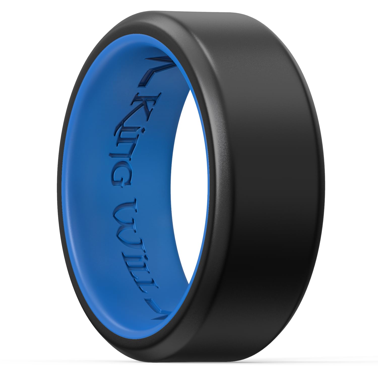 King Will Anillos de boda de silicona para hombre, diseño interior único, anillo de compromiso de boda de goma, 8 mm de ancho, 2,2 mm de grosor, color azul