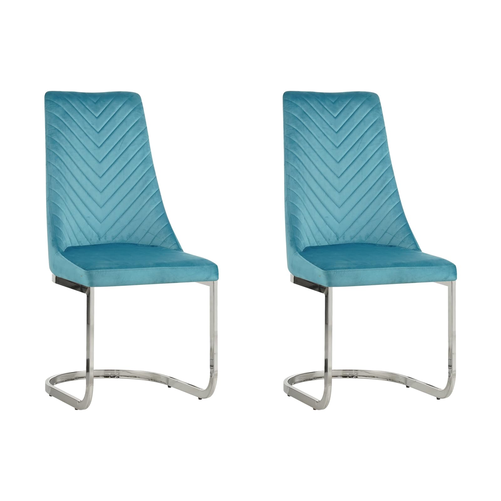 Display Guru Luxurious High Backrest, Armless Soft Velvet with Silver Chrome Metal Frame Dining Chairs, Colours available Beige, Teal, Black and Grey (2, Teal)