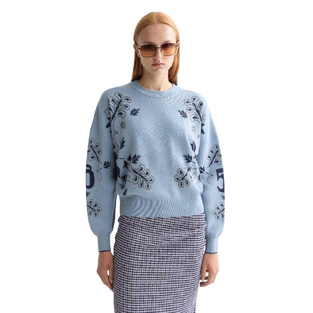 Scotch & Soda Women's Faded Denim V441 Relaxed Jacquard Pullover Sweater, S Uk