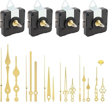 4 Packs Clock Movement Mechanisms Kit, 13mm Thread Length 22mm Shaft Length Applicable Panel Thickness 7-10 mm for Clock Repair / DIY with 6 Different Pairs Hands Gold, 13mm1/2inch Thread