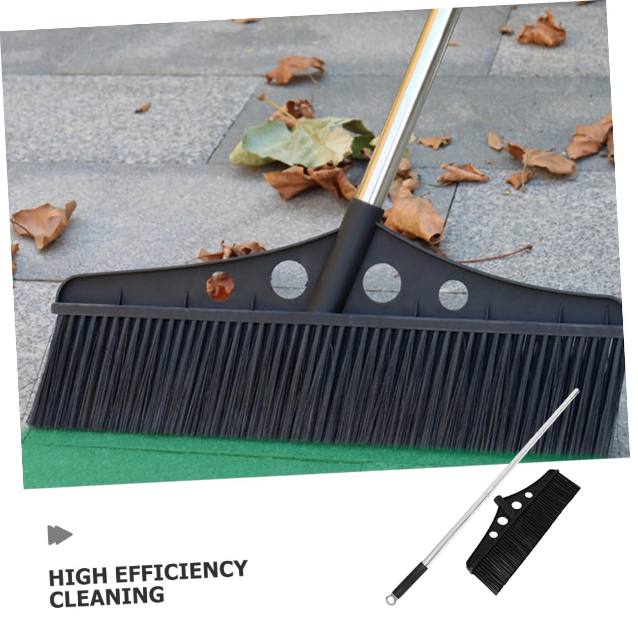 Scopa da Giardino in Acciaio Inossidabile Larga e Setole in Nylon Nera con Impugnatura Confortevole per Pulizia Efficiente di Patio e Decking Esterni