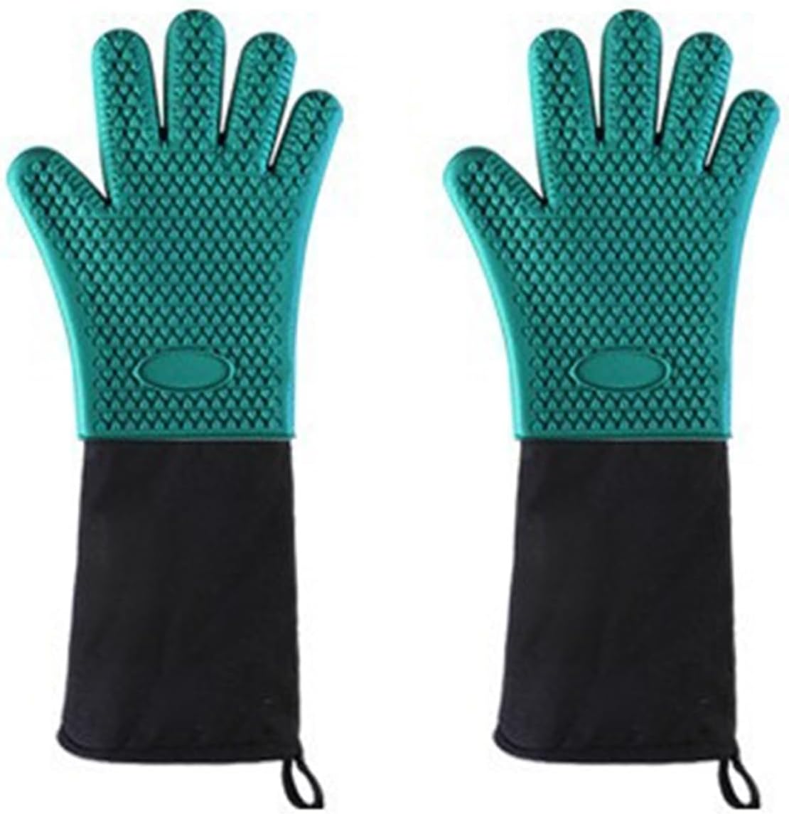 Extra Long Silicone and Cotton Gloves, Thickened with Bone Edges, Suitable for ovens, microwaves, barbecues, Ultra-high Heat Resistance - 1 Pair of 19 inches(Mint Green)