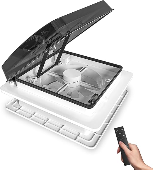 2012 Air Max 14" Vent RV Roof Vent Reversible Exhuast Fan, Ultra Low Sound RV Air Ventilation Ceiling Fan 12V Remote with Rain Sensor