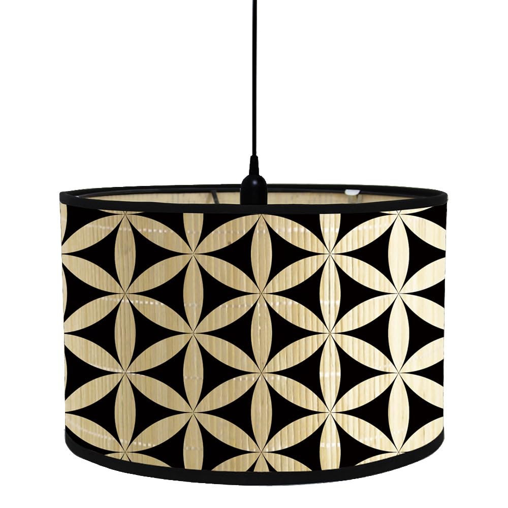 Morbuy Lampshade for Table Lamps, Black White Geometry Drum Ceiling Lampshade Bamboo Hotel Home Decorative Pendant Lamp Shade, for Wall Lamp, Bedside Lamp and Floor Lamp (Style B)