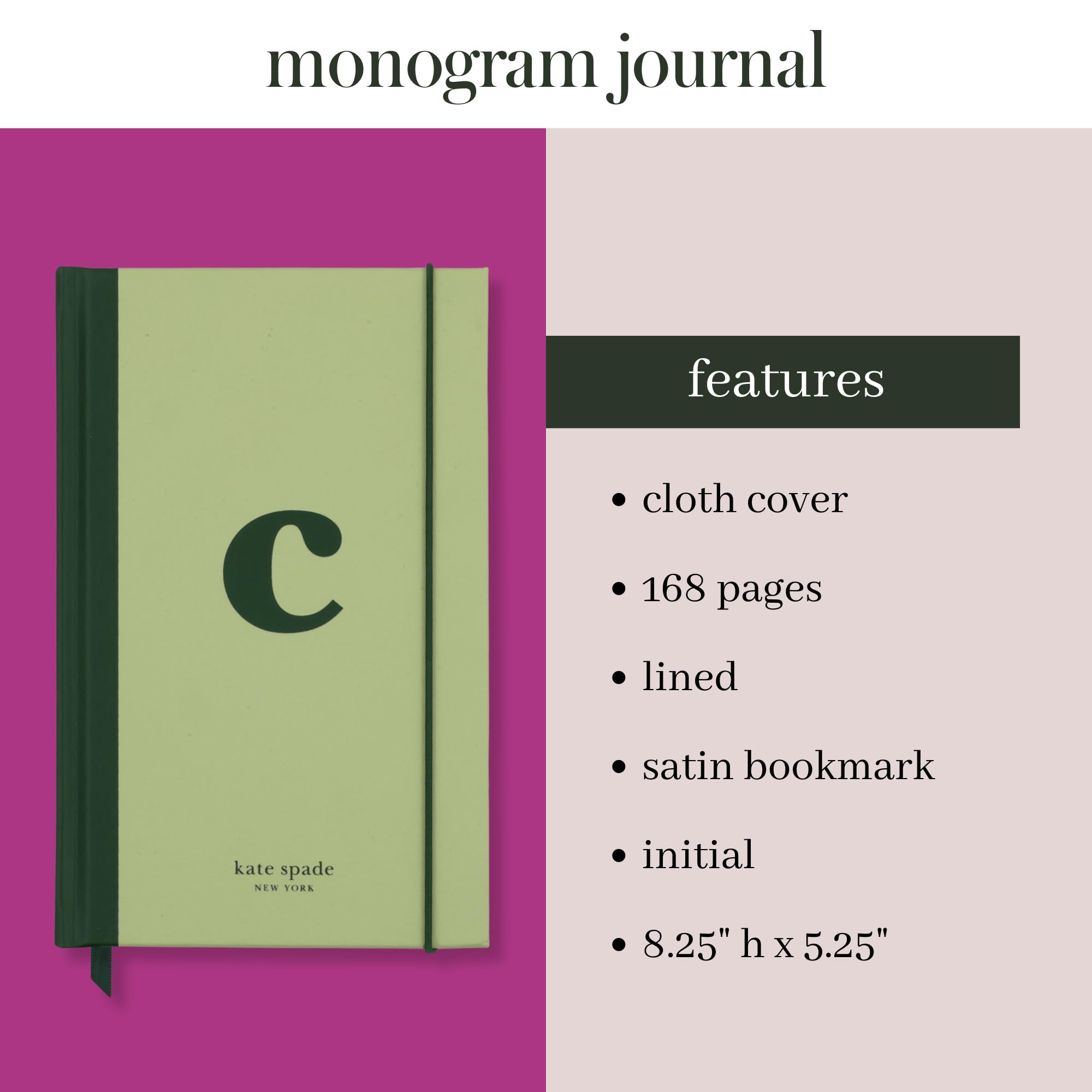 kate spade new york Just Mine Notebook Journal, Monogram Cloth Hardcover Journal, 8.25" x 5.25", Diary Includes 168 Lined Pages, (C) - Image 3