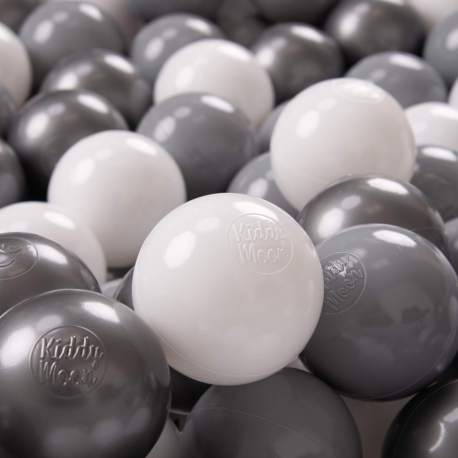 KiddyMoon Soft Plastic Play Balls 50 Balls/7Cm-2.75In Multi-Colour Made In EU, White/Grey/Silver — image 1