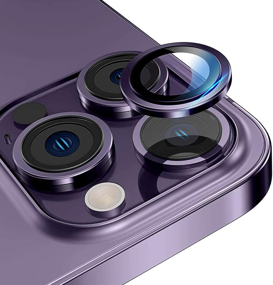Image of Skinomi Camera Lens Protector Compatible with iPhone 14 pro max[Anti-Scratch] Premium Tempered Glass Film Aluminum Alloy Lens Ring Cover, purple