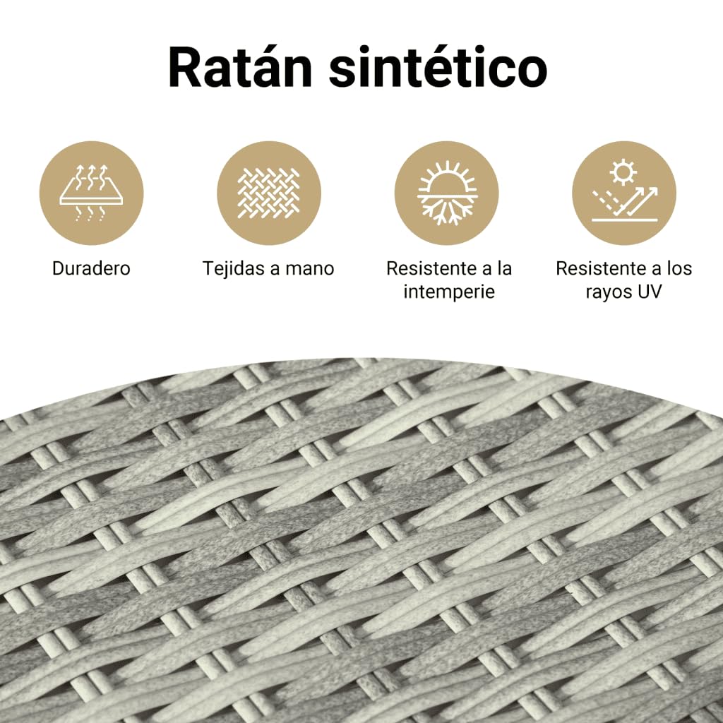 vidaXL Taburete de Jardín con Cojín, Reposapiés con Funda Extraíble, Asiento de Exterior, Taburete para Patio Terraza, Ratán Sintético Gris Claro