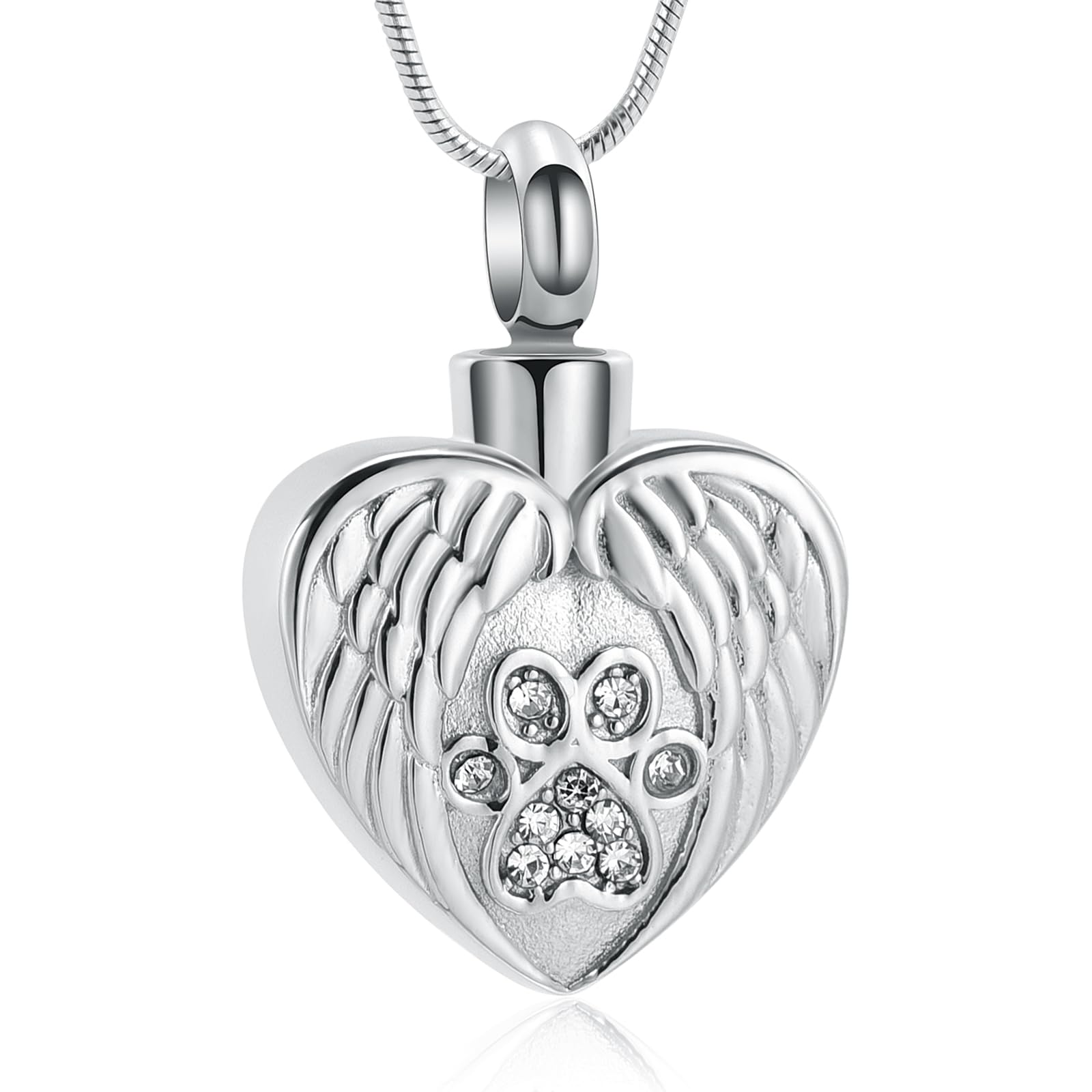 VCCWYQK Heart Paw Print Urn Necklace for Ashes for Dog Cremation Jewelry Angel Wing Heart Urn Locket Pendant for Dog/Cat