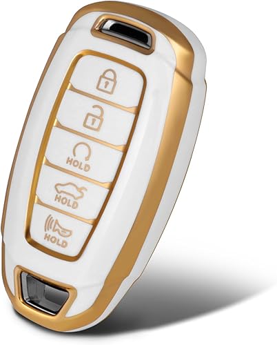 Funda para llavero de TPU suave de 5 botones, compatible con Hyundai Elantra Sel 2023 Palisade Elantra GT Accent Kona Santa Fe Veloster FE (blanco)