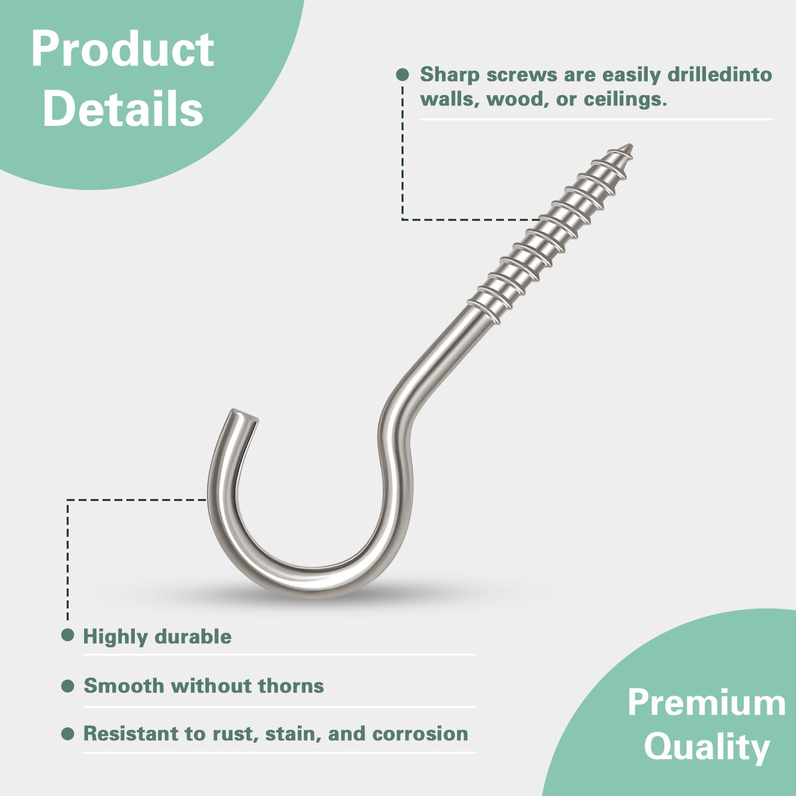 Ticway 125 Pcs Screw Hooks in 5 Sizes - Cup Hooks for Hanging Plants Mugs, Lights, and Ceiling Storage (Silver) - Image 3