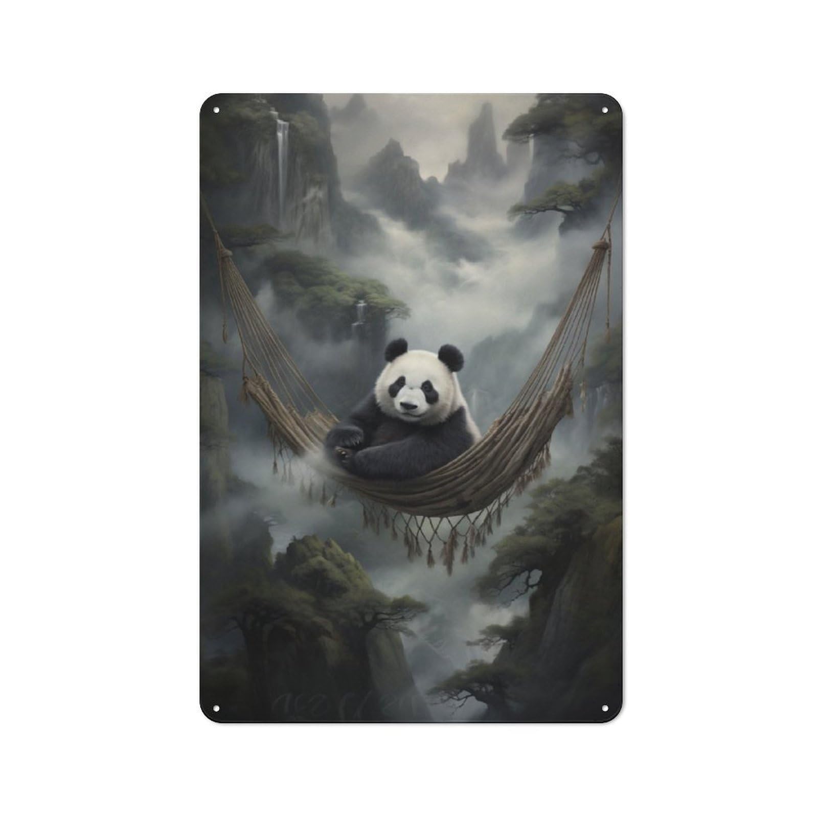 Junmoney Chilling Panda In Hammock Vintage Tin Sign 30X20cm With For Garage Wall, Suited To People Furnishing A Garage