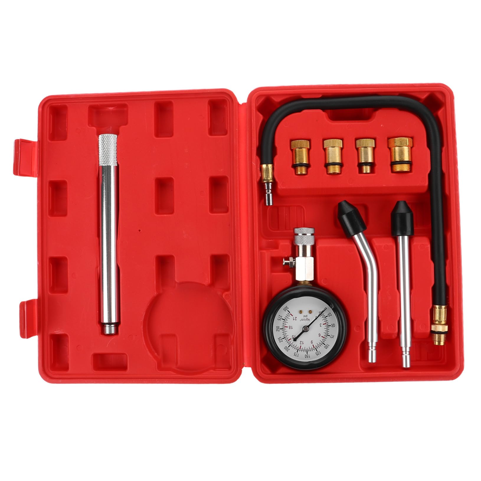 Mikinona Kit de Medidor de Compresión Aleación de Aluminio y Plástico Precisión Fiable para Cilindros de Motocicletas y Coches para Mantenimiento y Reparaciones