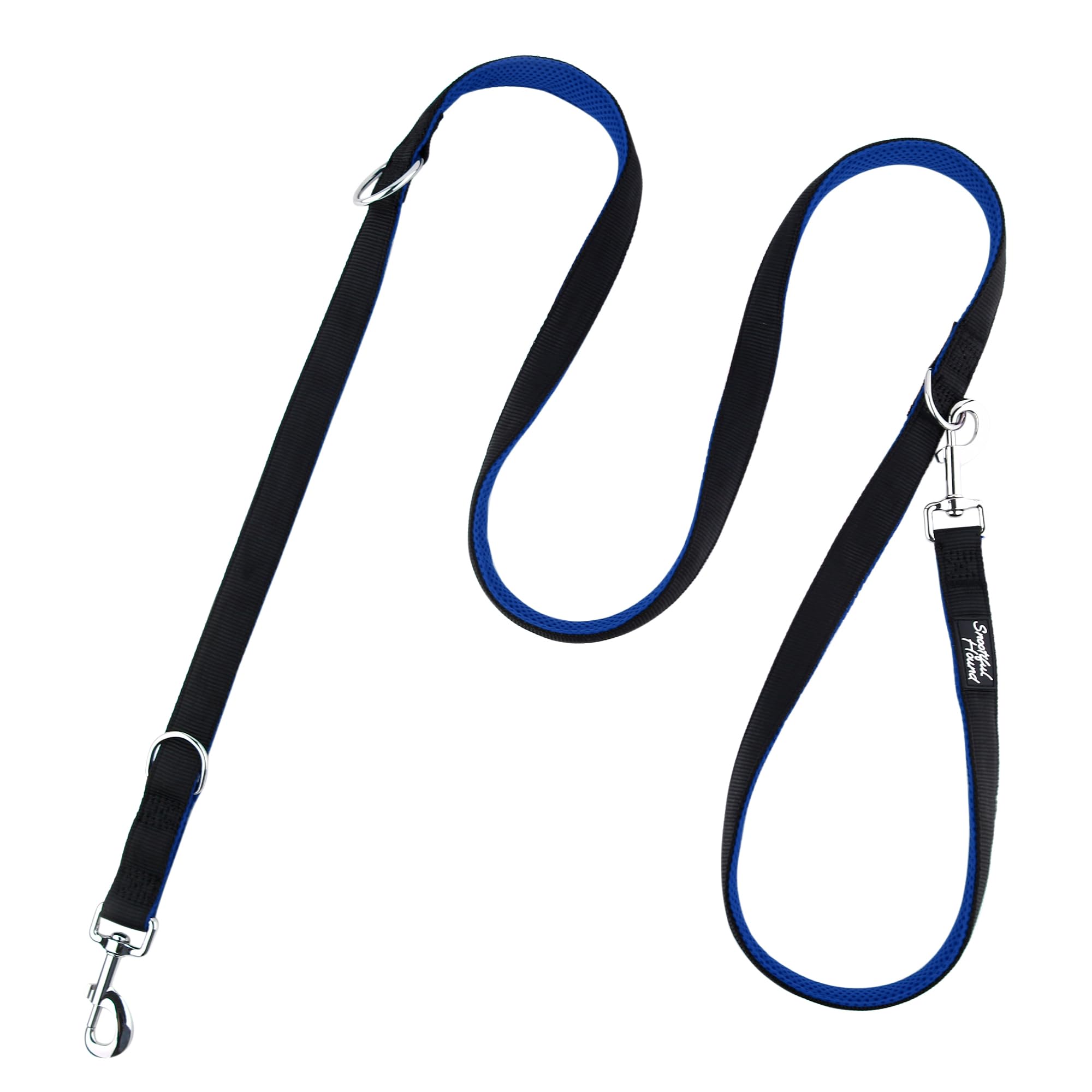 Snootiful Hound Double Ended Dog Lead - Ideal Training Lead - Comfort Mesh Padding - Double Clip Leash - 220cm x 2.5cm (Blue)