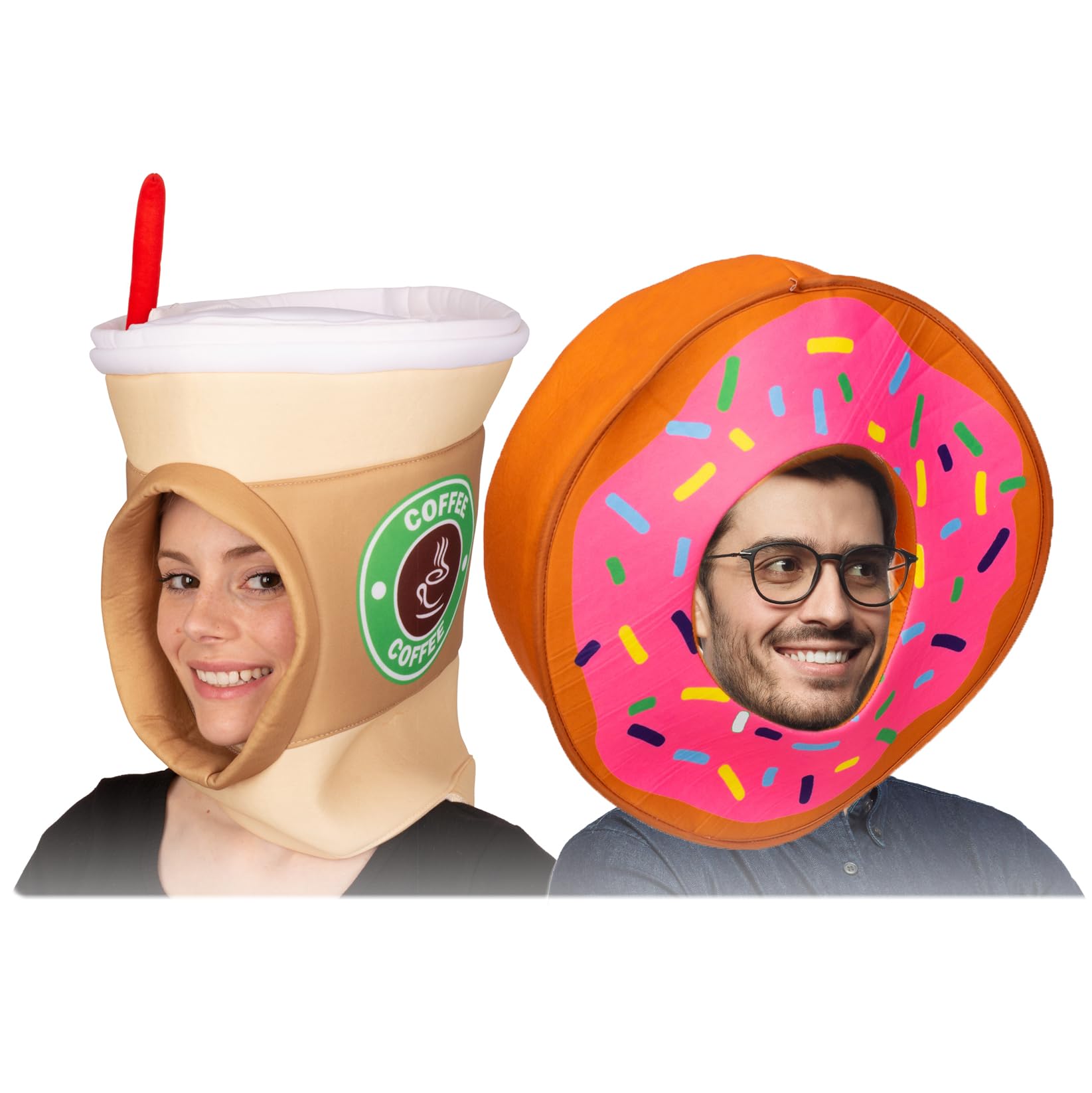 Tigerdoe Donut Hat and Coffee Cup Costume- Couples Costume - Food Hats - Dress up Party - Halloween Couples Costume